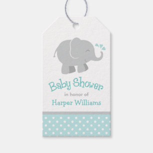 Modern Aqua and Grey Elephant Boy Baby Shower Gift Tags