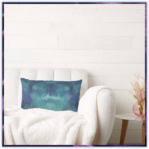 Modern Aqua and Purple Abstract Lumbar Cushion