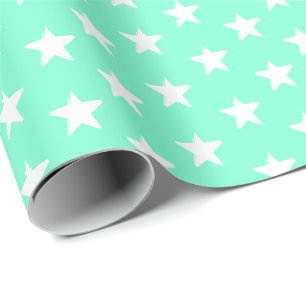 Modern aqua and white stars pattern gift wrapping paper
