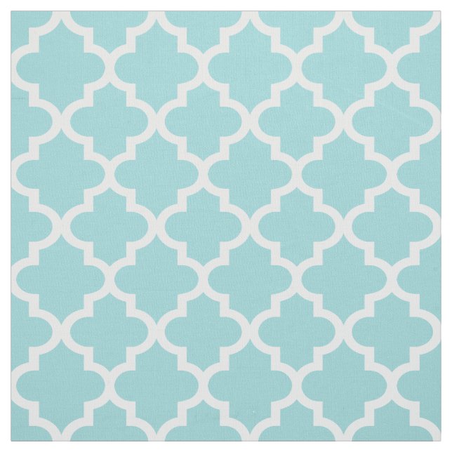 Modern Aqua Blue and White Quatrefoil Pattern Fabric (Swatch)