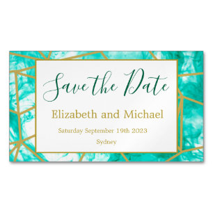 Modern  Aqua Blue Gold  Save the Date Magnet