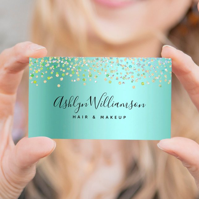 Modern aqua blue green hair salon makeup artist business card (Creator Uploaded)