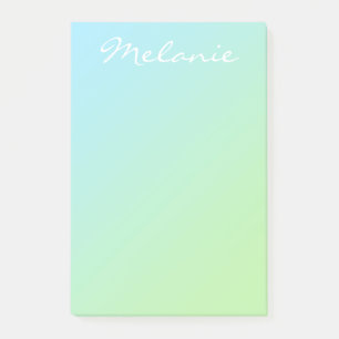 Modern Aqua Blue Green Ombre Script Post-it Notes