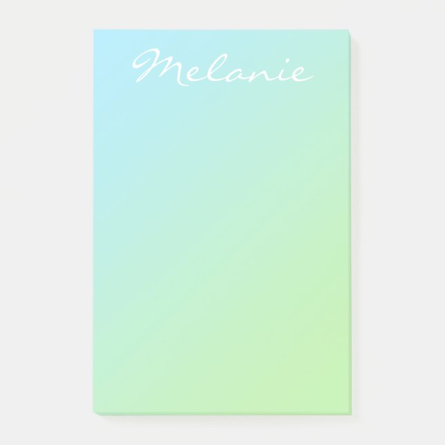 Modern Aqua Blue Green Ombre Script Post-it Notes (Front)