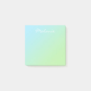 Modern Aqua Blue Green Ombre Script Post-it Notes