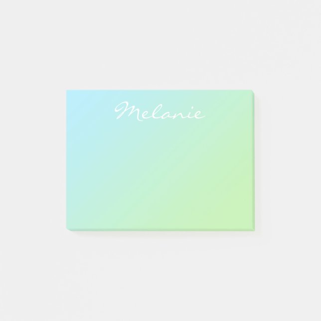 Modern Aqua Blue Green Ombre Script Post-it Notes (Front)