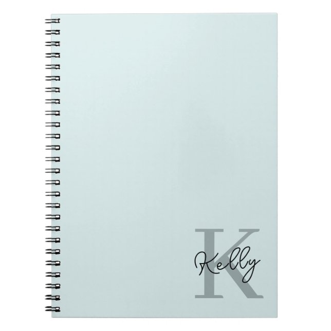 Modern Aqua Blue Monogram Script Notebook (Front)
