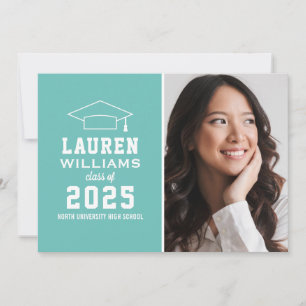 Modern Aqua Blue Photo Graduation Party Invitation