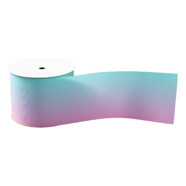 Modern Aqua Blue Pink Gradient Ombre Grosgrain Rib Ribbon (Spool)