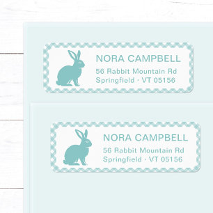 Modern Aqua Blue Rabbit Gingham Return Address Label