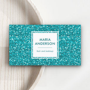 Modern Aqua Blue Sequins Glitter Makeup Artist Business Card