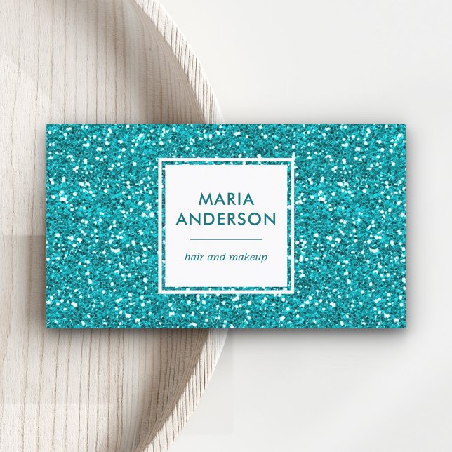 Modern Aqua Blue Sequins Glitter Makeup Artist Business Card (Creator Uploaded)
