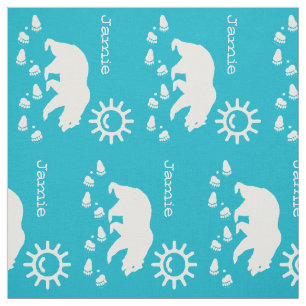 Modern Aqua Blue Sunshine Bear Tracks Personalised Fabric