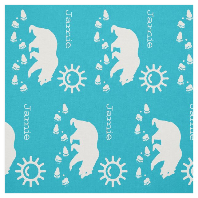 Modern Aqua Blue Sunshine Bear Tracks Personalised Fabric (Swatch)