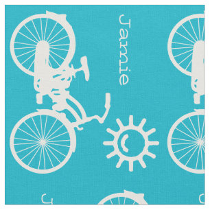 Modern Aqua Blue Sunshine Bicycle Personalised Fabric
