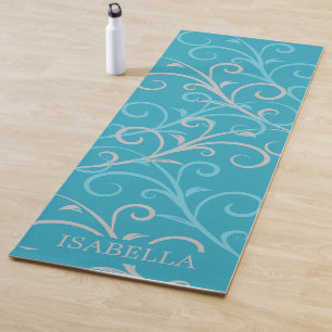 Modern Aqua Blue Swirl Personalised  Yoga Mat