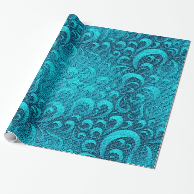 Modern Aqua Blue Trendy Wrapping Paper (Unrolled)