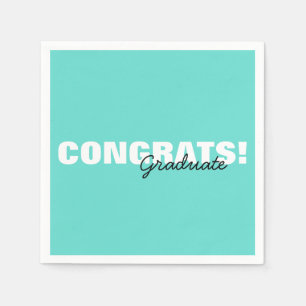 Modern Aqua Blue Typography Congrats Graduate  Napkin