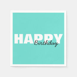 Modern Aqua Blue Typography Happy Birthday Party Napkin