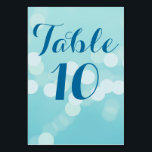 Modern Aqua Blue Wedding Table Number Card<br><div class="desc">Modern Aqua Blue Wedding Table Number Card with bokeh dots and circles for an aqua or teal wedding.</div>