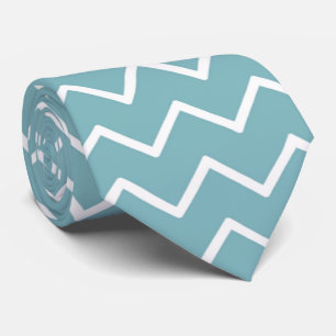 Modern Aqua Blue & White Chevron Zig Zag Neck Tie
