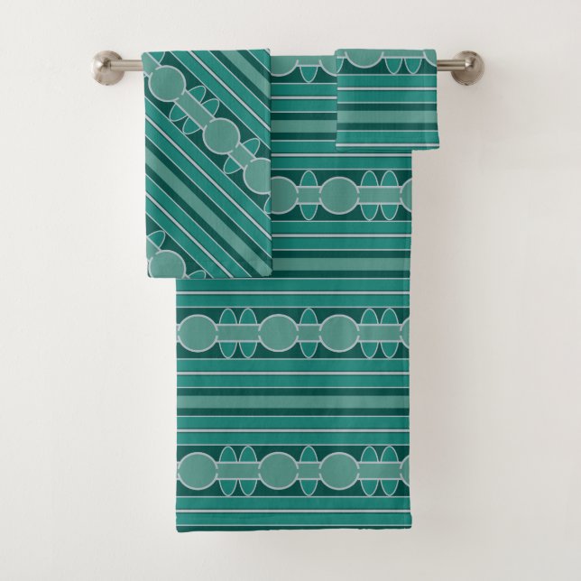 Modern Aqua Blues Pattern Bath Towel Set (Insitu)