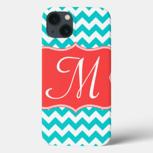 Modern Aqua Coral Chevron Girly Monogram IPAD Case