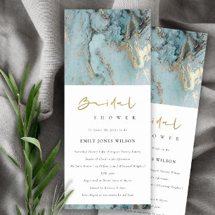 MODERN AQUA DUSKY BLUE GOLD AGATE BRIDAL SHOWER INVITATION