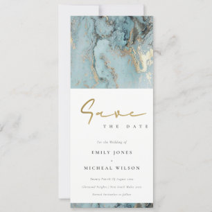 MODERN AQUA DUSKY BLUE GOLD AGATE SAVE THE DATE IN INVITATION