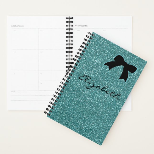 Modern Aqua Glitter Girly  Personalised Planner (Display)