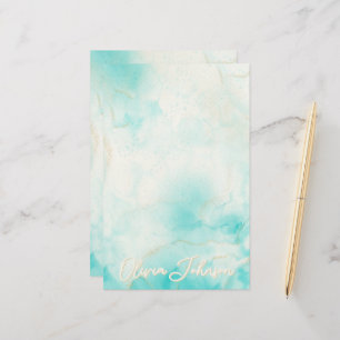 Modern Aqua Gold Alcohol Ink Art Watercolor Ocean Stationery