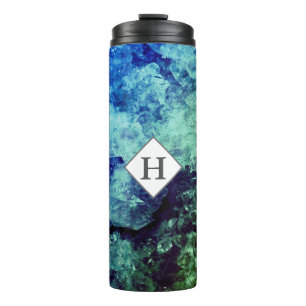 Modern Aqua & Green Geode with Initial Thermal Tumbler