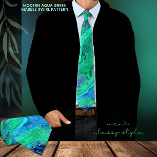 Modern Aqua Green Marble Swirl Art Pattern Tie