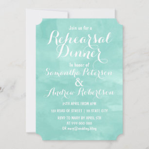 Modern aqua green watercolor rehearsal dinner invitation