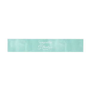 Modern aqua green watercolor wedding invitation belly band
