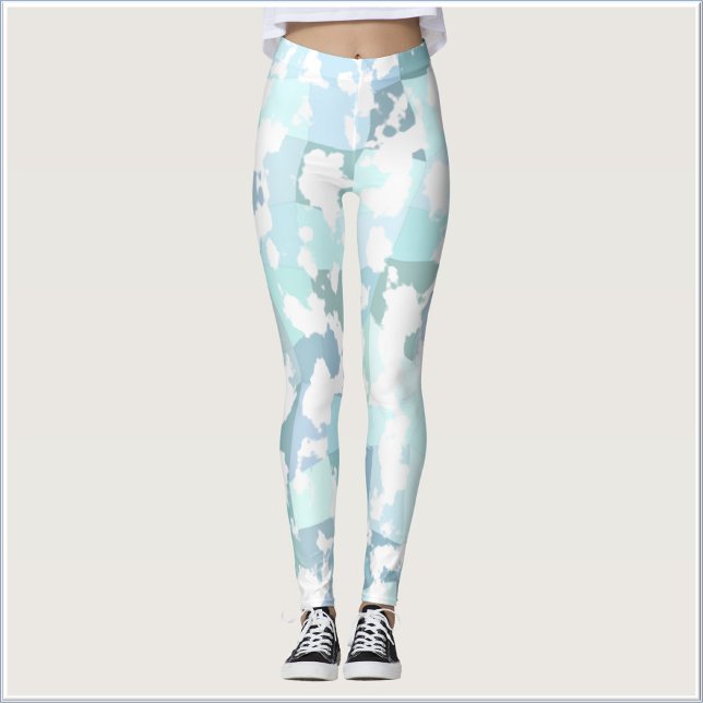 Modern Aqua Grey and White Geometric Leggings (Creator Uploaded)