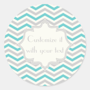 Modern aqua, grey, ivory chevron pattern classic round sticker