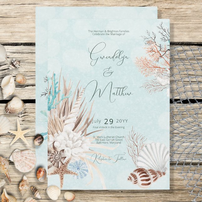 Modern Aqua Ocean & Shells Invitation (Creator Uploaded)