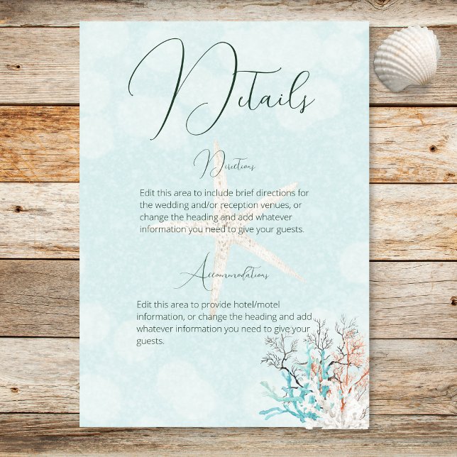 Modern Aqua Ocean Shells Wedding Details Enclosure Card (Creator Uploaded)
