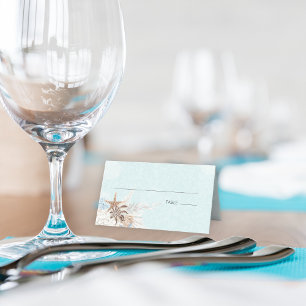 Modern Aqua Ocean & Shells Wedding Place Card