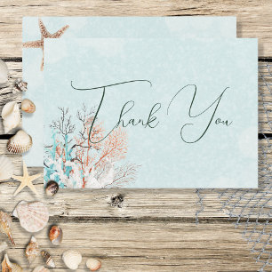 Modern Aqua Ocean & Shells Wedding Thank You Card