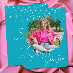 Modern Aqua Photo Sweet Sixteen Birthday Party Invitation
