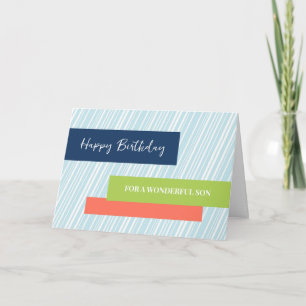Modern Aqua Stripes Son Birthday Card