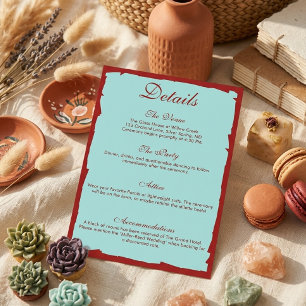 Modern Aqua Teal & Deep Red Wedding Details Enclosure Card