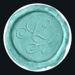 Modern Aqua Teal Wax Seal Monogram Sticker<br><div class="desc">Modern Aqua Teal Faux Wax Seal Stickers, With elegant script font. Perfect for a luxurious and stylish Coordinating with beach themed wedding, with ocean blue coloured metallic look - Wedding Monogram Initials Stickers for use on your invitation envelopes! ~ Check my shop to see the entire wedding suite for this...</div>