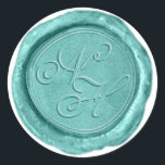 Modern Aqua Teal Wax Seal Monogram Sticker<br><div class="desc">Modern Aqua Teal Faux Wax Seal Stickers, With elegant script font. Perfect for a luxurious and stylish Coordinating with beach themed wedding, with ocean blue coloured metallic look - Wedding Monogram Initials Stickers for use on your invitation envelopes! ~ Check my shop to see the entire wedding suite for this...</div>