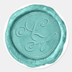 Modern Aqua Teal Wax Seal Monogram Sticker