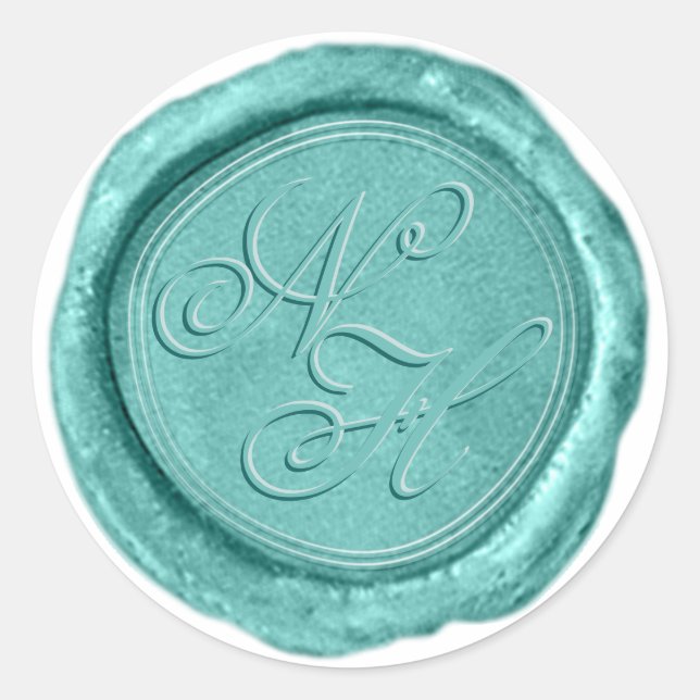 Modern Aqua Teal Wax Seal Monogram Sticker (Front)