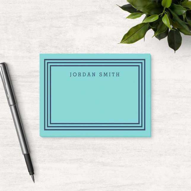 Modern Aqua Teal with Triple Navy Blue Borders Post-it Notes (Creator Uploaded)