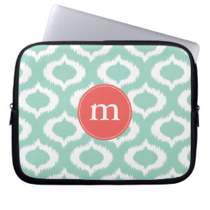 Modern Aqua Turquoise Ikat Diamonds Personalised Laptop Sleeve